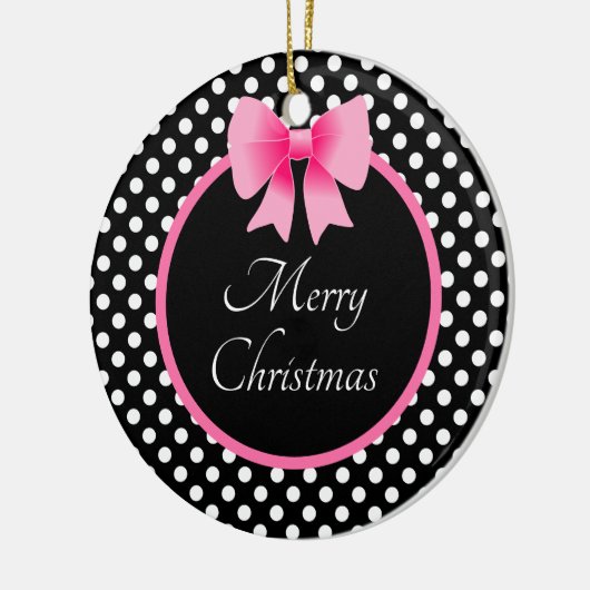 かわいいピンクの弓メリークリスマス セラミックオーナメント (左)