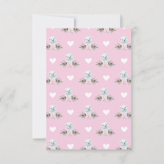 かわいいピンクの弓熊かわいい女の子の冬の赤ちゃんシャワー サンキューカード (裏面)