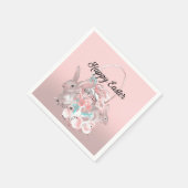 かわいいピンクの復活祭の誕生日パーティー卵狩り スタンダードカクテルナプキン (角)