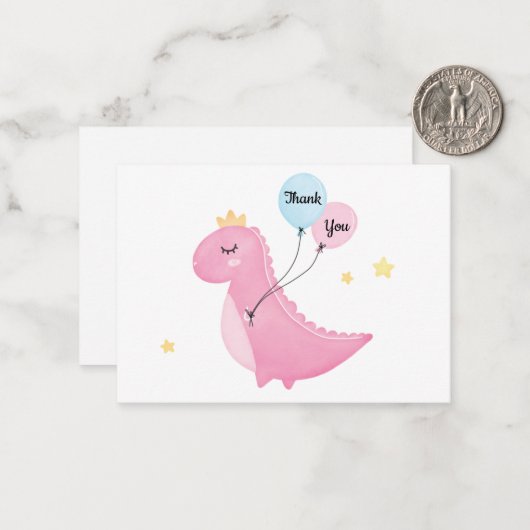 かわいいピンクの恐竜ありがとう ノートカード (正面/裏面インサイチュ)