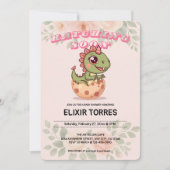 かわいいピンクの恐竜がもうすぐ生まれる 招待状 (正面)