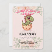 かわいいピンクの恐竜がもうすぐ生まれる 招待状 (正面)