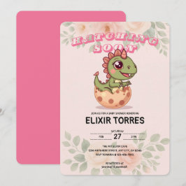 かわいいピンクの恐竜がもうすぐ生まれる 招待状