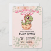 かわいいピンクの恐竜がもうすぐ生まれる 招待状 (正面)