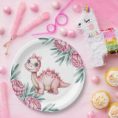 かわいいピンクの恐竜とピンクの赤ちゃんシャワー ペーパープレート (パーティー)