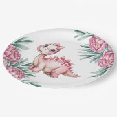 かわいいピンクの恐竜とピンクの赤ちゃんシャワー ペーパープレート (アングル)