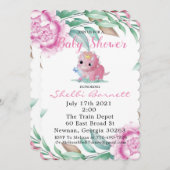 かわいいピンクの恐竜と牡丹の赤ちゃんシャワー招待状 招待状 (正面/裏面)