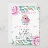 かわいいピンクの恐竜と牡丹の赤ちゃんシャワー招待状 招待状 (正面)