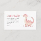 かわいいピンクの恐竜の女の子の赤ちゃんシャワーおむつラッフル エンクロージャーカード (正面)