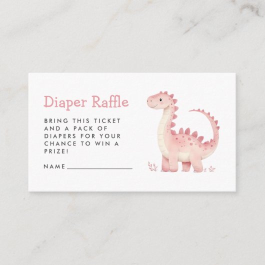 かわいいピンクの恐竜の女の子の赤ちゃんシャワーおむつラッフル エンクロージャーカード (正面)