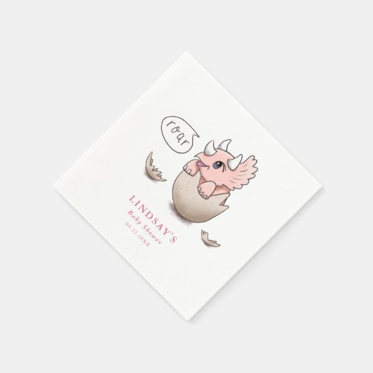 かわいいピンクの恐竜の女の子の赤ちゃんシャワー轟音 スタンダードカクテルナプキン (角)