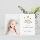 かわいいピンクの恐竜の女の子 赤ちゃんの写真 誕生日お知らせ 案内状 (スタンド正面)