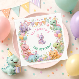 かわいいピンクの恐竜の誕生日パーティー スタンダードカクテルナプキン