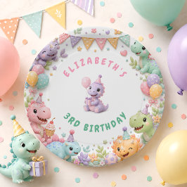 かわいいピンクの恐竜の誕生日パーティー ペーパープレート