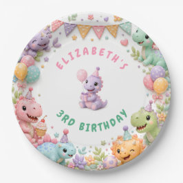 かわいいピンクの恐竜の誕生日パーティー ペーパープレート