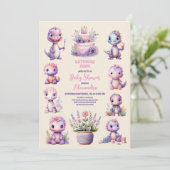 かわいいピンクの恐竜の赤ちゃんシャワー 招待状 (スタンド正面)