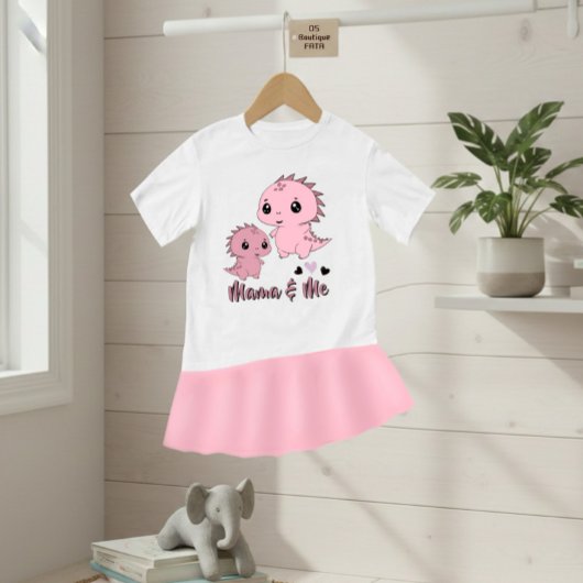 かわいいピンクの恐竜ベビーTシャツ「ママと私」 ベビーTシャツ