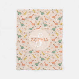 かわいいピンクの恐竜モノグラムの子供たち フリースブランケット