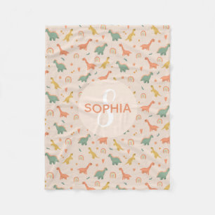 かわいいピンクの恐竜モノグラムの子供たち フリースブランケット