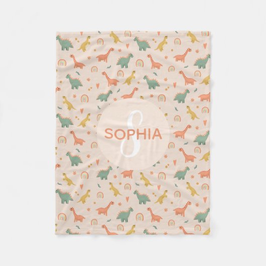 かわいいピンクの恐竜モノグラムの子供たち フリースブランケット (正面)
