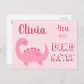 かわいいピンクの恐竜少女、バレンタインデイ・ディノマイト ポストカード (正面/裏面)