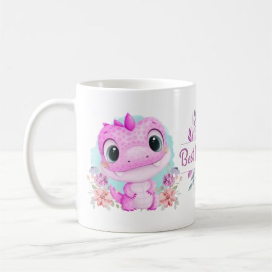 かわいいピンクの恐竜最高のフローラママ コーヒーマグカップ (左)