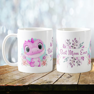 かわいいピンクの恐竜最高のフローラママ コーヒーマグカップ