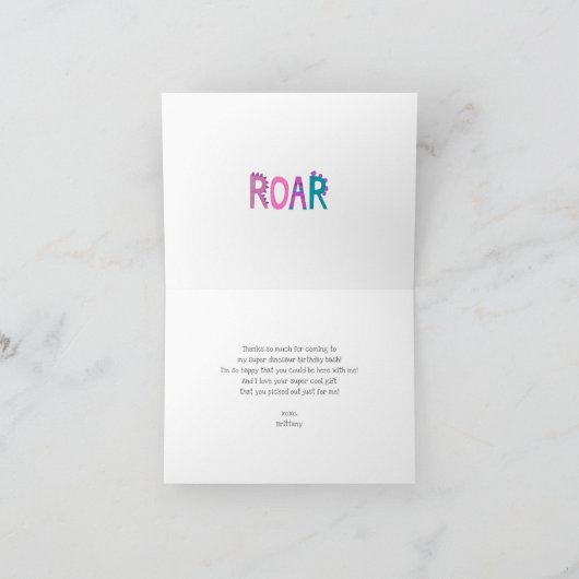 かわいいピンクの恐竜 カワイイ ファンシーな少女の誕生日 サンキューカード (内部)