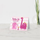かわいいピンクの恐竜 カワイイ ファンシーな少女の誕生日 サンキューカード (正面)