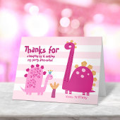 かわいいピンクの恐竜 カワイイ ファンシーな少女の誕生日 サンキューカード