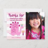 かわいいピンクの恐竜 キュート ファン ガール 誕生日 サンキューカード (正面)