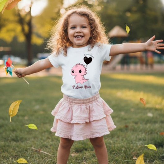 かわいいピンクの恐竜 ベビーTシャツ