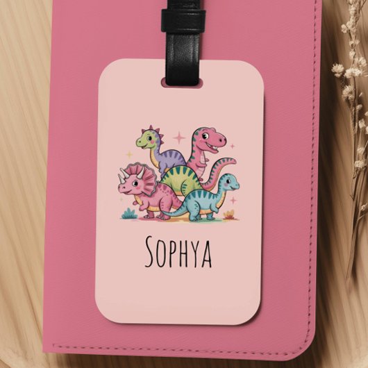 かわいいピンクの恐竜 子供 ラゲッジタグ