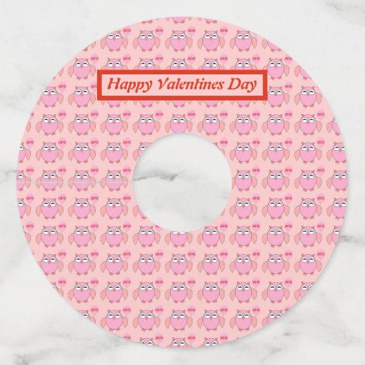 かわいいピンクの愛あなたフクロウパーソナライズされた ワイングラスタグ (正面)