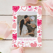 かわいいピンクの愛ハートフォトバレンタインデー シーズンカード