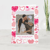 かわいいピンクの愛ハートフォトバレンタインデー シーズンカード (正面)