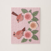 かわいいピンクの愛鳥と花のバラ ジグソーパズル (縦)