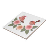 かわいいピンクの愛鳥と花のバラ タイル (側面)