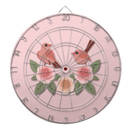 かわいいピンクの愛鳥と花のバラ ダーツボード