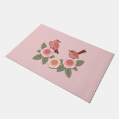 かわいいピンクの愛鳥と花のバラ ドアマット (アングル)