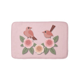 かわいいピンクの愛鳥と花のバラ バスマット