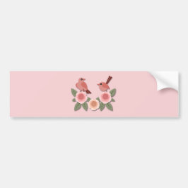 かわいいピンクの愛鳥と花のバラ バンパーステッカー
