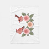 かわいいピンクの愛鳥と花のバラ フリースブランケット (正面)