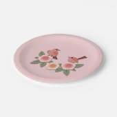 かわいいピンクの愛鳥と花のバラ ペーパープレート (アングル)