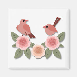 かわいいピンクの愛鳥と花のバラ マグネット