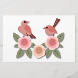 かわいいピンクの愛鳥と花のバラ 便箋
