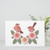 かわいいピンクの愛鳥と花のバラ 便箋 (スタンド正面)