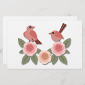 かわいいピンクの愛鳥と花のバラ 便箋 (正面/裏面)