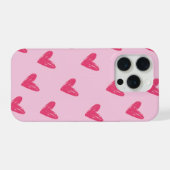 かわいいピンクの手描きハート柄アイフォン iPhoneケース (裏面横)