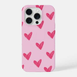 かわいいピンクの手描きハート柄アイフォン iPhone 15 PROケース